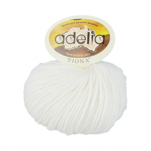 Пряжа ADELIA FIONA (50% шерсть, 50% акрил) 10х50г/90м цв.002 БЕЛЫЙ