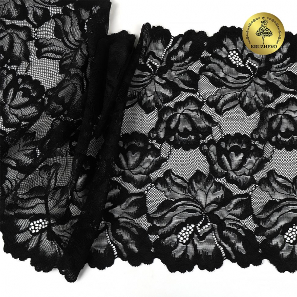 Кружево-стрейч KRUZHEVO арт.TBY.OG57 шир.255мм цв.черный уп.10м