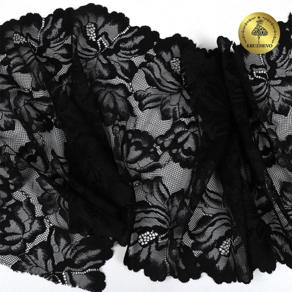Кружево-стрейч KRUZHEVO арт.TBY.OG57 шир.255мм цв.черный уп.10м