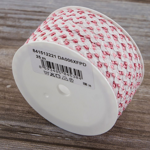 Тесьма PEGA тип вьюнчик, белый с розовым, 7 мм