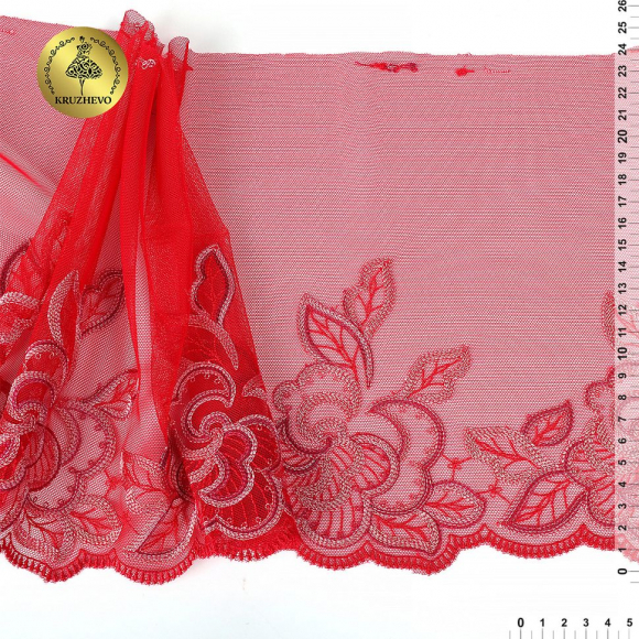 Кружево вышивка на сетке KRUZHEVO арт.TBY.OG72 шир.240мм цв.бордо,правая уп.6,2м Кружево вышивка на сетке KRUZHEVO арт.TBY.OG72 шир.240мм цв.бордо,правая уп.6,2м