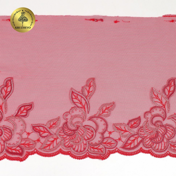 Кружево вышивка на сетке KRUZHEVO арт.TBY.OG72 шир.240мм цв.бордо,правая уп.6,2м Кружево вышивка на сетке KRUZHEVO арт.TBY.OG72 шир.240мм цв.бордо,правая уп.6,2м