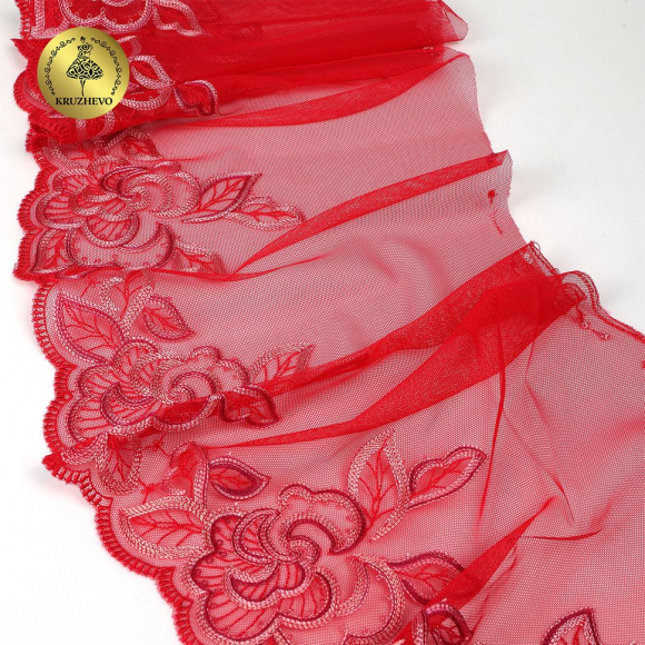 Кружево вышивка на сетке KRUZHEVO арт.TBY.OG72 шир.240мм цв.бордо,правая уп.6,2м Кружево вышивка на сетке KRUZHEVO арт.TBY.OG72 шир.240мм цв.бордо,правая уп.6,2м