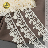 Кружево гипюр матовая нить KRUZHEVO арт.TBY.2507 шир.40мм цв.02 молочный уп.13,71м