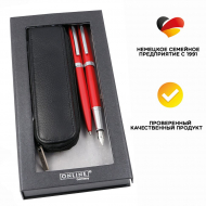 189639_Набор ручек "Eleganza" в кожаном чехле, перьевая и шариковая, цвет корпуса красный