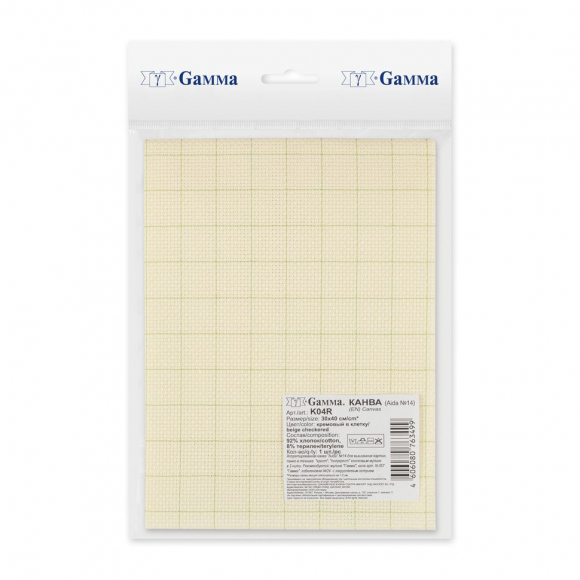 Канва Gamma K04R Aida №14 92% хлопок, 8% терилен 30 x 40 см уп.5 шт цв.кремовый в клетку