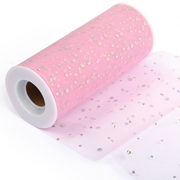 Фатин ср.ж. с блестками в шпульках, 100% ПЭ, арт.TBY.T665 шир.150мм цв.005 св.розовый уп.22,86м