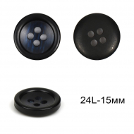 Пуговицы пластик TBY.LS0709 цв.черный/синий 24L-15мм, 4 прокола, 50 шт