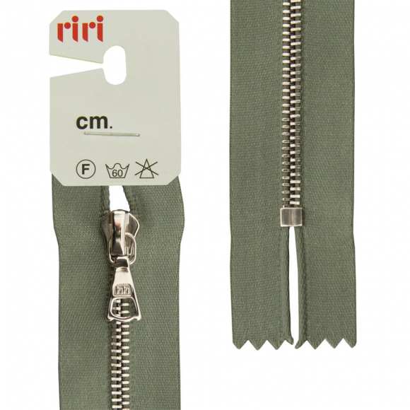 66081_Молния металл, Ni, неразъёмная, на атласной тесьме, 4 мм, 16 см, цвет 5884, серо-зеленый