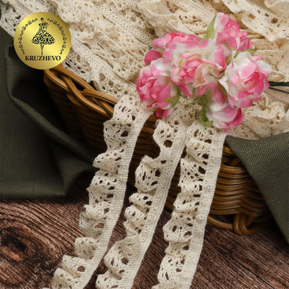 Тесьма вязаная KRUZHEVO на резинке 17мм TBY-5236 цв.01 натуральный уп.10м