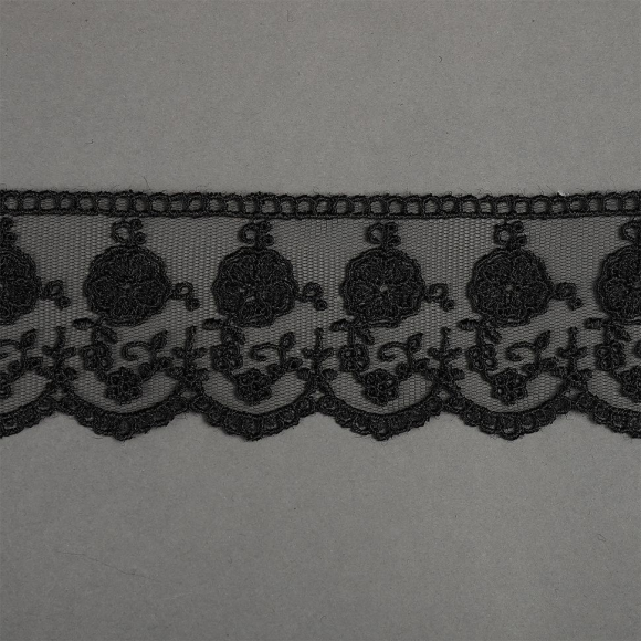 Кружево на сетке KRUZHEVO арт.TR.3806 шир.60мм цв.03 черный уп.9м