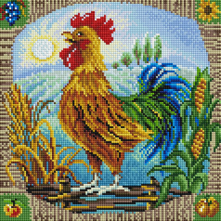 Набор Белоснежка для изготовления картин со стразами на подрамнике арт.БЛ.287-ST-S Петушок 30х30см