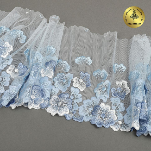Кружево вышивка на сетке KRUZHEVO арт.TBY.OG87 шир.200мм цв.голубой,правая уп.7м
