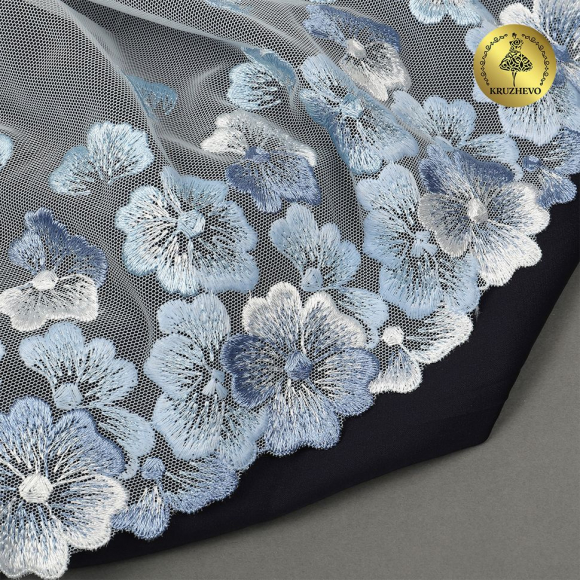 Кружево вышивка на сетке KRUZHEVO арт.TBY.OG87 шир.200мм цв.голубой,правая уп.7м