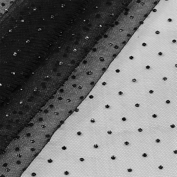 Фатин со стразами шир.150см 100% полиэстер арт.002-10003 цв.2 черный (нарезка от 3м)