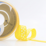 109341_Лента репсовая SAFISA рисунок "звездочки", 15 мм, 15 м, цвет 32, желтый