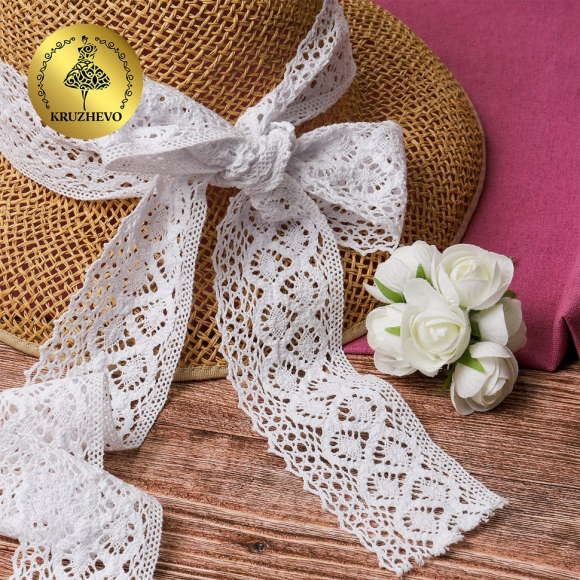 Тесьма вязаная KRUZHEVO 50мм TBY-6368 цв.02 белый уп.10м