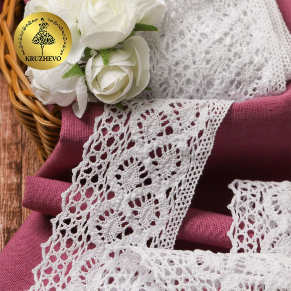 Тесьма вязаная KRUZHEVO 50мм TBY-6368 цв.02 белый уп.10м