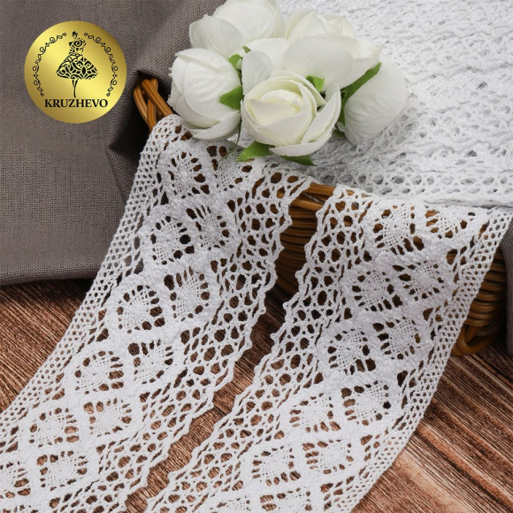 Тесьма вязаная KRUZHEVO 50мм TBY-6368 цв.02 белый уп.10м