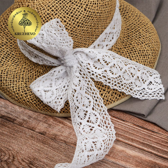 Тесьма вязаная KRUZHEVO 50мм TBY-6368 цв.02 белый уп.10м