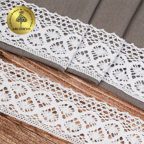 Тесьма вязаная KRUZHEVO 50мм TBY-6368 цв.02 белый уп.10м