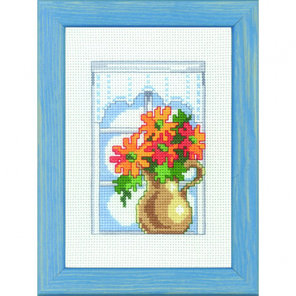 Набор для вышивания PERMIN арт.92-9312 Хризантема на подоконнике 12х17 см Набор для вышивания PERMIN арт.92-9312 Хризантема на подоконнике 12х17 см
