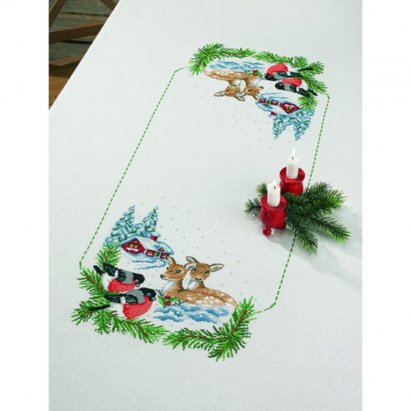 Набор для вышивания PERMIN арт.58-6291 Скатерть Косуля в снегу 33х90 см