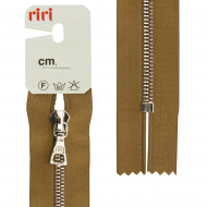 29475_Молния металл, Ni, неразъёмная, на атласной тесьме, 4 мм, 18 см, цвет 2223, коричневый светлый