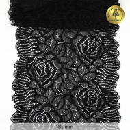 Кружево-стрейч KRUZHEVO арт.TBY.OG91 шир.185мм цв.черный уп.10м