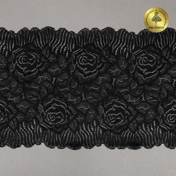 Кружево-стрейч KRUZHEVO арт.TBY.OG91 шир.185мм цв.черный уп.10м Кружево-стрейч KRUZHEVO арт.TBY.OG91 шир.185мм цв.черный уп.10м