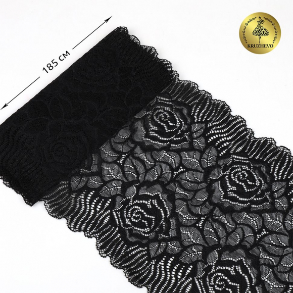 Кружево-стрейч KRUZHEVO арт.TBY.OG91 шир.185мм цв.черный уп.10м Кружево-стрейч KRUZHEVO арт.TBY.OG91 шир.185мм цв.черный уп.10м