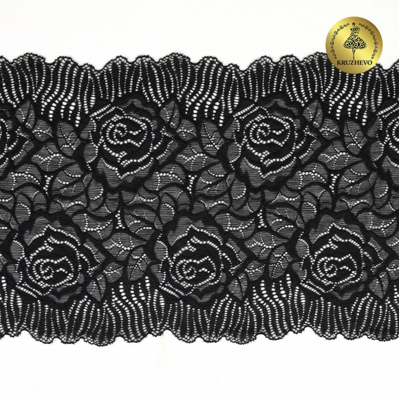 Кружево-стрейч KRUZHEVO арт.TBY.OG91 шир.185мм цв.черный уп.10м Кружево-стрейч KRUZHEVO арт.TBY.OG91 шир.185мм цв.черный уп.10м