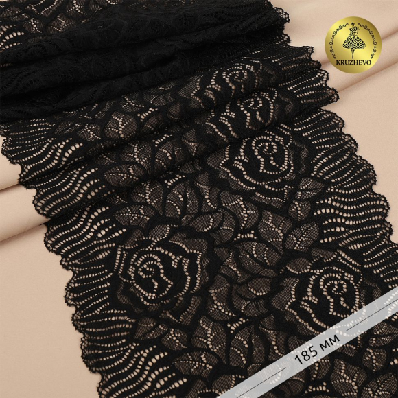 Кружево-стрейч KRUZHEVO арт.TBY.OG91 шир.185мм цв.черный уп.10м Кружево-стрейч KRUZHEVO арт.TBY.OG91 шир.185мм цв.черный уп.10м
