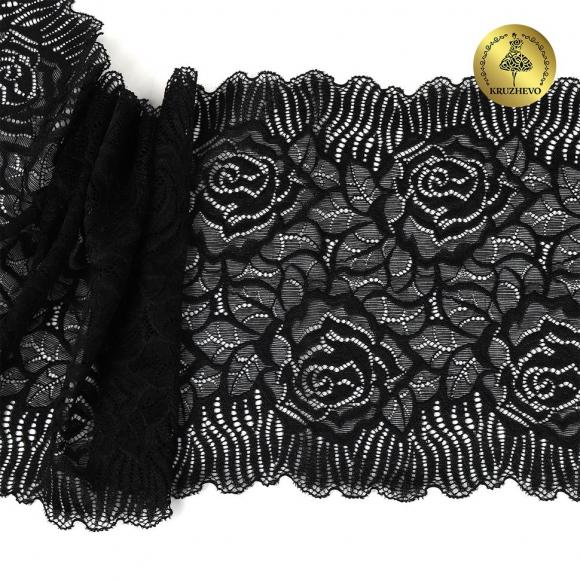 Кружево-стрейч KRUZHEVO арт.TBY.OG91 шир.185мм цв.черный уп.10м Кружево-стрейч KRUZHEVO арт.TBY.OG91 шир.185мм цв.черный уп.10м