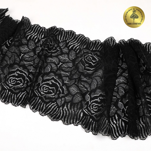 Кружево-стрейч KRUZHEVO арт.TBY.OG91 шир.185мм цв.черный уп.10м Кружево-стрейч KRUZHEVO арт.TBY.OG91 шир.185мм цв.черный уп.10м