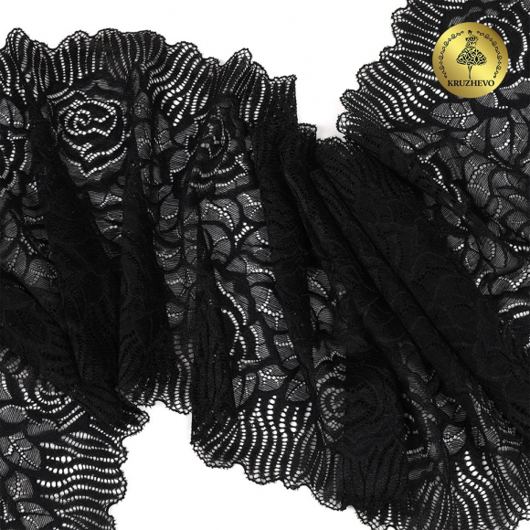 Кружево-стрейч KRUZHEVO арт.TBY.OG91 шир.185мм цв.черный уп.10м Кружево-стрейч KRUZHEVO арт.TBY.OG91 шир.185мм цв.черный уп.10м