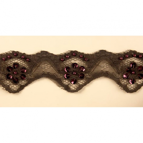 Кружево-трикотаж арт.ТВД-043353C с бисером и пайетками шир.45мм цв.коричневый уп.20м