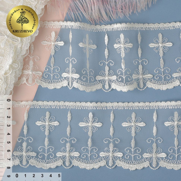 Кружево на сетке KRUZHEVO арт.TR.16GB1608 шир.80мм цв.02 молочный, уп.9м Кружево на сетке KRUZHEVO арт.TR.16GB1608 шир.80мм цв.02 молочный, уп.9м