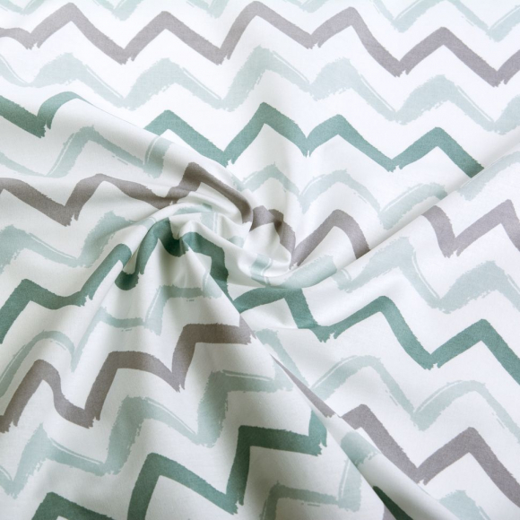 Ткань ранфорс Зиг-заг, арт.WH 3668-v18, 130г/м?,100% хлопок, шир.240см, цв.белый/мята, уп.3м