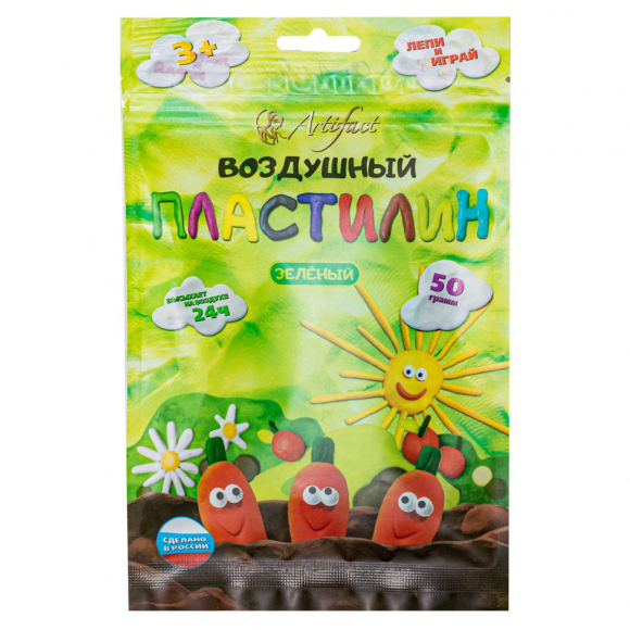 Воздушный пластилин зеленый 50г пакет с европодвесом арт. 7506-88-16 Воздушный пластилин зеленый 50г пакет с европодвесом арт. 7506-88-16