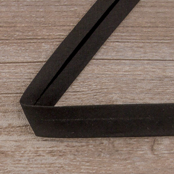 161993_Косая бейка хлопок/полиэстер, 18 мм, 25 м, цвет 01, черный