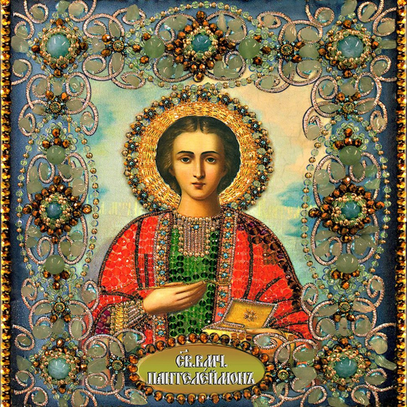 Набор для вышивания хрустальными бусинами ОБРАЗА В КАМЕНЬЯХ арт. 77-Ц-06 Святой Пантелеймон Целитель 16,5х18,5 см