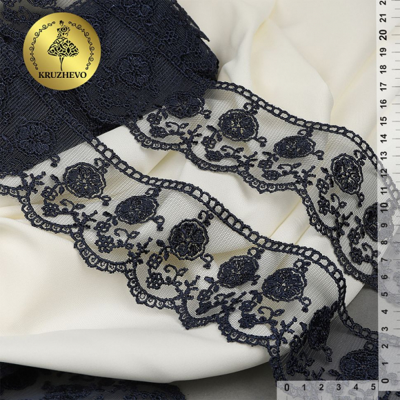 Кружево на сетке KRUZHEVO арт.TR.3806 шир.60мм цв.04 темно-синий уп.9м