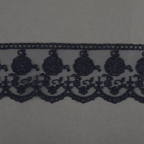 Кружево на сетке KRUZHEVO арт.TR.3806 шир.60мм цв.04 темно-синий уп.9м