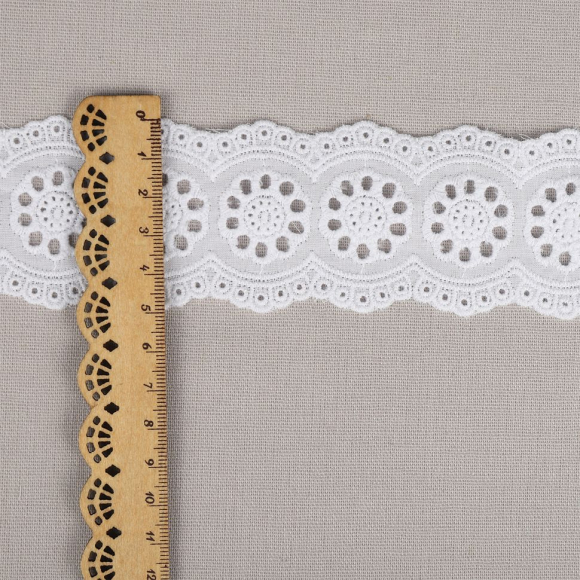 Кружево шитье хлопок KRUZHEVO арт.TBY.1137 шир.45мм цв.01 белый, уп.13,71м