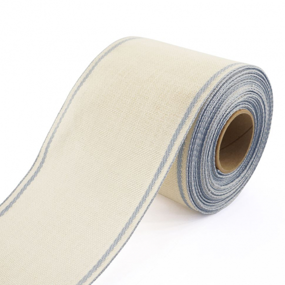 38811_Лента канвовая, льняная с голубым кантом