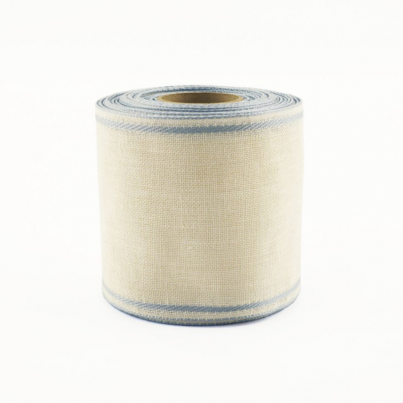 38811_Лента канвовая, льняная с голубым кантом