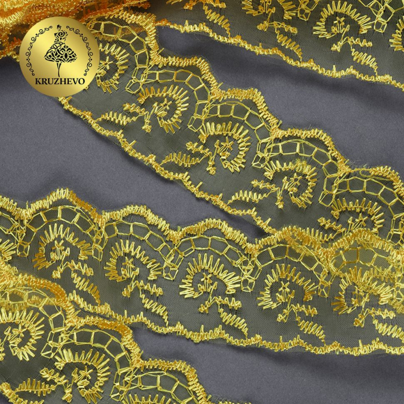 Кружево капрон KRUZHEVO арт.TBS.30010 шир.45мм цв.132 (221) т.желтый уп.9,14м