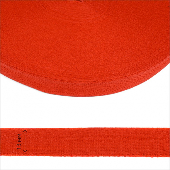 Тесьма киперная 13 мм хлопок 1,8г/см арт.12.2С-253К.13.160 цв.красный уп.50м