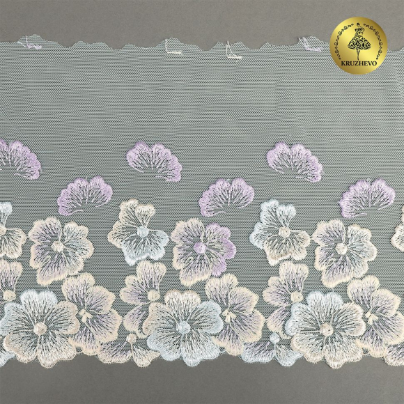Кружево вышивка на сетке KRUZHEVO арт.TBY.OG87 шир.200мм цв.бирюзовый, левая уп.7м